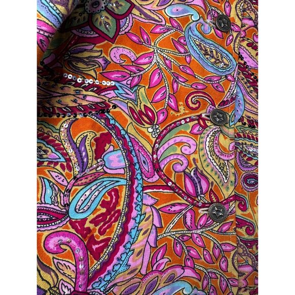 Coldwater Creek Colorful Jacket XS Pink Orange Boho Artsy Floral Art To Wear - Picture 4 of 9